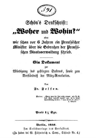 Schön's Denkschrift: "Woher und Wohin?"