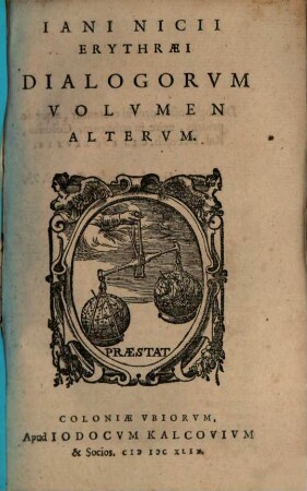 Iani Nicii Erythraei Dialogorvm Volvmen Altervm