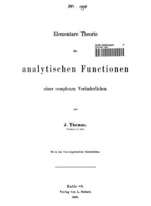 Elementare Theorie der analytischen Functionen einer complexen Veränderlichen : mit in den Text eingedruckten Holzschnitten