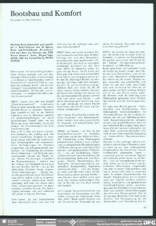 Bootsbau und Komfort (Gespräch) : Freizeit + Formgestaltung