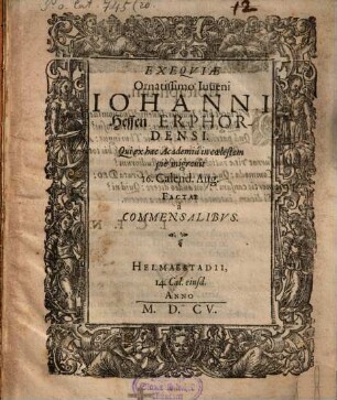 Exequiae Johanni Hesse Expora ... factae a Commensalibus