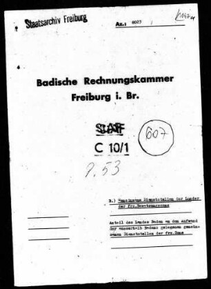 Anteil des Landes Baden an dem Aufwand der außerhalb Badens gelegenen gemeinsamen Dienststellen der französischen Besatzungszone