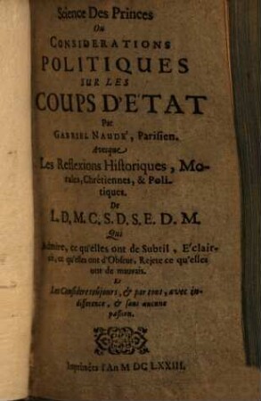 Science des princes ou considérations politiques sur les coups d'État