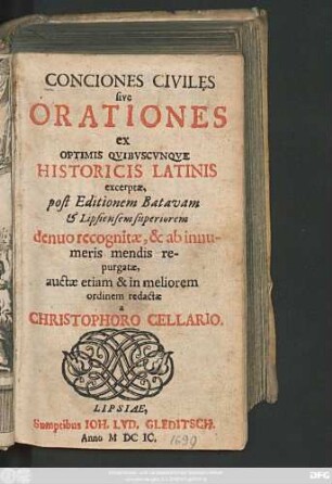 Conciones Civiles sive Orationes ex Optimis Quibuscunque Historicis Latinis excerptae