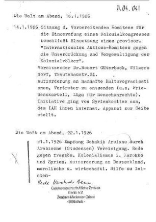 Veranstaltungen und Aktivitäten gegen den Kolonialismus