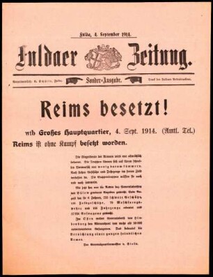 Zweite Ausgabe vom Freitag, den 04. September 1914.