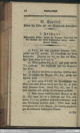 III. Capitel. Ueber die Erde als eien Späroid betrachtet