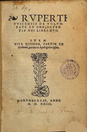Rvperti Tvicensis De Volvntate Et Omnipotentia Dei Libri Dvo