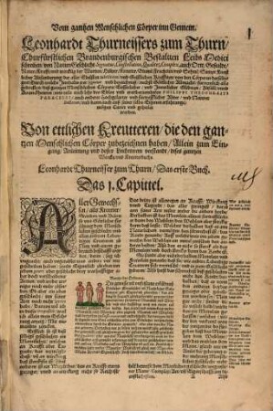 Historia Vnnd Beschreibung Influentischer, Elementischer vnd Natürlicher Wirckungen aller fremden vnnd heimischen Erdgewechssen, auch jrer Subtiliteten : sampt ... Conterfeitung derselbigen, auch aller teiler, innerlicher vnd Eüsserlicher glider am menschlichen Körper ...