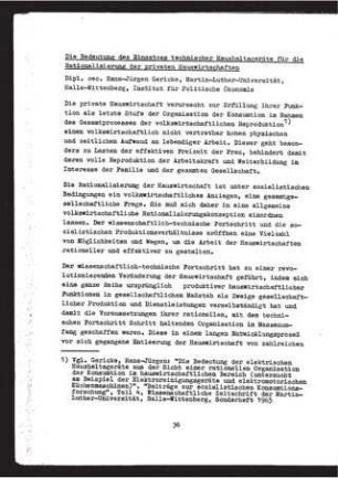 Die Bedeutung des Einsatzes technischer Haushaltsgeräte für die Rationalisierung der privaten Hauswirtschaften