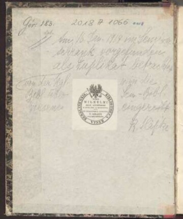 Exlibris: Dono Wilhelmis Regis Augustissimi