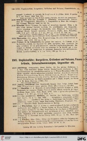 XVII. Unglücksfälle; Bergstürze, Erdbeben und Vulcane, Feuersbrünste, Ueberschwemmungen, Ungewitter etc.(Nr. 2136-2317)