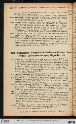 XVII. Unglücksfälle; Bergstürze, Erdbeben und Vulcane, Feuersbrünste, Ueberschwemmungen, Ungewitter etc.(Nr. 2136-2317)