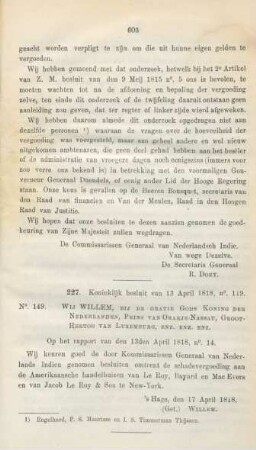 227. Koninklijk besluit van 13 April 1818, no. 149