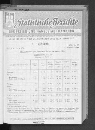 Der Seeverkehr des Hamburger Hafens im August 1966 : Lfd. Nr. 37