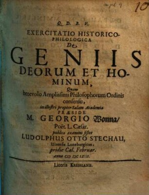 Exercitatio historico-philologica de geniis deorum et hominum
