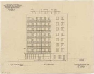 Gsaenger, Gustav; Augsburg (Bayern), Lechhauserstr. / Am Jakobertor ; Laubenhof- Wohnhochhaus - Tekturplan, Südseite (Ansicht)