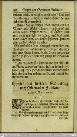 Epistel am dritten Sonntage nach Ostern, oder Jubilate