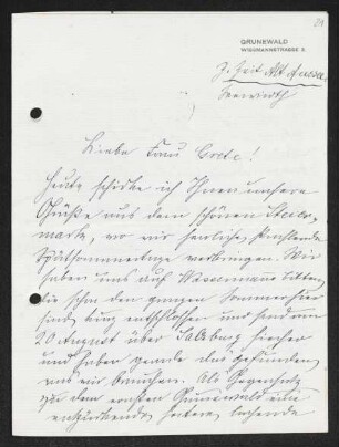 Brief von Hedwig Fischer, Samuel Fischer und Gerhart Fischer an Margarete Hauptmann