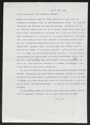 Brief von Gerhart Hauptmann an Vincenzo Errante