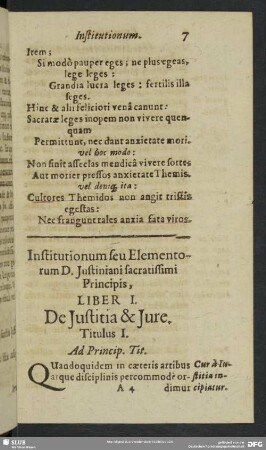 Institutionum seu Elementorum D. Iustiniani sacratissimi Principis, Liber I.