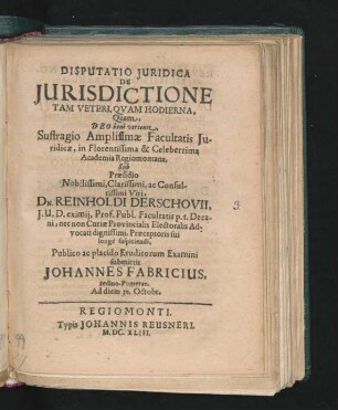 Disputatio Iuridica De Iurisdictione Tam Veteri, Quam Hodierna