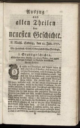 II. Nachl. Coburg, den 12. Jan. 1757.