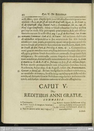Caput V. De Reditibus Anni Gratiae