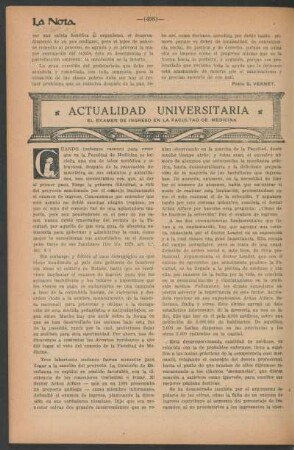 Actualidad universitaria : El examen de ingreso en la facultad de medicina