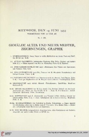 Gemälde Alter und Neuer Meister, Zeichnungen, Graphik (Nr. 1-127)