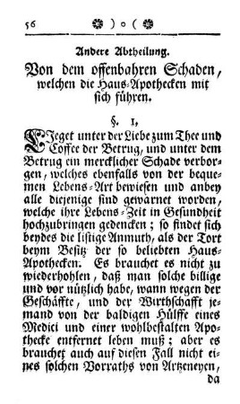 Andere Abtheilung. Von dem offenbahren Schaden, welchen die Haus-Apothecken mit sich führen.