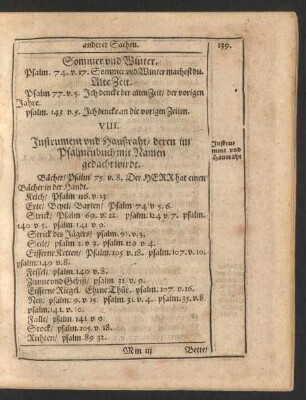 VIII. Instrument und Haußrath/ deren im Psalmenbuch mit Namen gedacht wirdt.