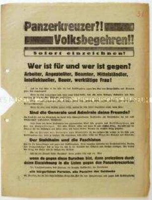 Aufruf der KPD zur Teilnahme am Volksbegehren gegen den Panzerkreuzerbau 1928