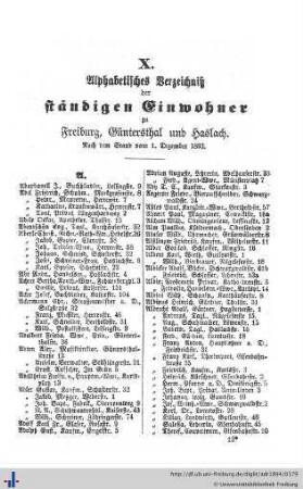 Alphabetisches Verzeichniß der ständigen Einwohner.