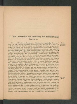 I. Zur Geschichte der Gründung der Norddeutschen Seewarte.