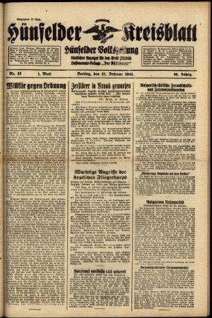 Erste Ausgabe vom Freitag, den 21. Februar 1941.