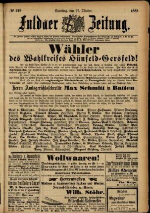 Zweite Ausgabe vom Samstag, den 27. Oktober 1888.