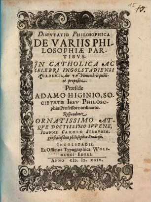 Disputatio philosophica de variis philosophiae partibus