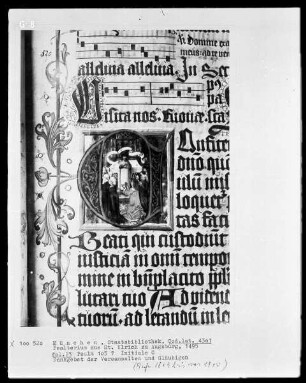 Psalterium aus Sankt Ulrich in Augsburg — Initiale C (onfite), darin Dankgebet der Versammelten und Gläubigen, Folio 23recto