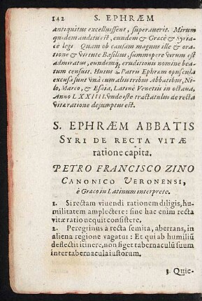 S. Ephraem Abbatis Syri De Recta Vitae ratione capita.