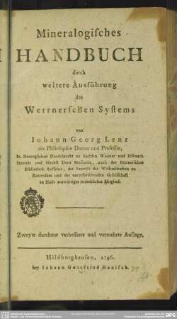 Mineralogisches Handbuch durch weitere Ausführung des Werrnerschen Systems