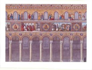 Ziebland, Georg Friedrich; München, Karlstr.; Basilika St. Bonifaz - Hochschiffswand m. Freskenausstattung (Ansicht)