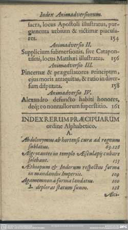 Index Rerum Praecipuarum ordine Alphabetico
