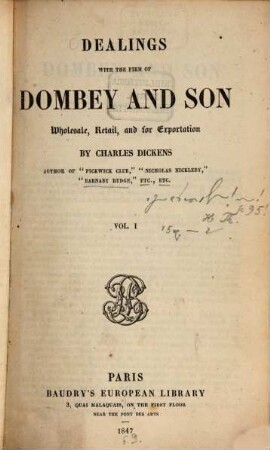 Dealings with the firm of Dombey and Son, wholesale, retail, and for exportation, 1