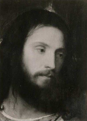 Vecellio, Tiziano (Tizian): Der Zinsgroschen. Ausschnitt: Kopf Christi. Öl. Dresden: Gemäldegalerie Alte Meister 169