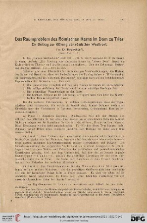 Das Raumproblem des Römischen Kerns im Dom zu Trier : Ein Beitrag zur Klärung der römischen Westfront