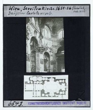 Wien Servitenkirche, Innenansicht und Grundriss : Innenansicht, Grundriss