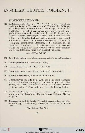 Mobiliar, Luster, Vorhänge (Nr. 371-427)