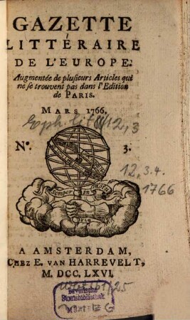 Gazette littéraire de l'Europe. 12. 1766, 3 - 4 (März und April)