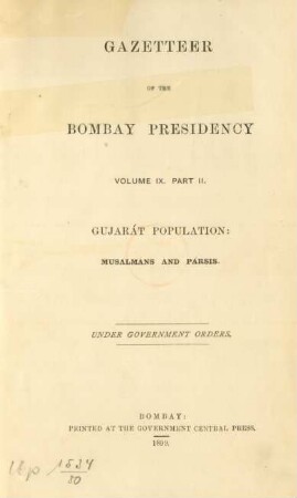 Vol. 9, Pt. 2: Musalmáns and Pársis